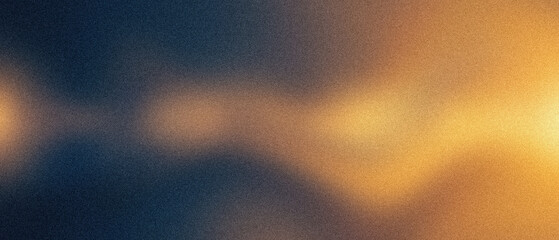 Abstract background with a soft golden light glow transitioning into a deep dark blue texture with a grainy film noise effect © Rahman