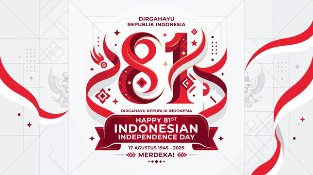 Happy 77th Indonesian Independence Day Celebration Design with Red and White Indonesian Flag Colors and Traditional Ornaments