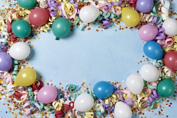 Fototapeta premium The Balloons Frame Around a Bright Blue Center for Festive Photo
