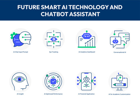 Future Smart AI Technology and Chatbot Assistant Colored Icons With Editable Stroke