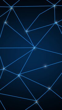 Blue network geometric structure on dark grid background. Connected lines background for biological neuroscience cloud computer web. Digital network pattern animation for science.