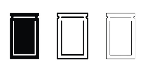 Small sachet icon silhouette vector, bold outline and line art design © MST