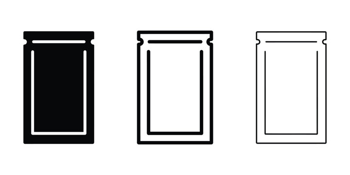 Small sachet icon silhouette vector, bold outline and line art design