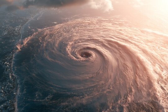 Tropical cyclone sea stu, stormy waves, dark horizon and maritime danger atmosphere