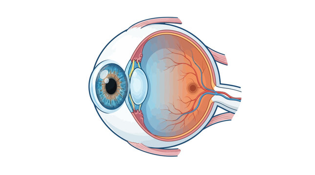 A detailed medical view demonstrates the intricate internal structure of the human eye showing the cornea iris lens retina and the optic nerve pathway for educational purposes in science
