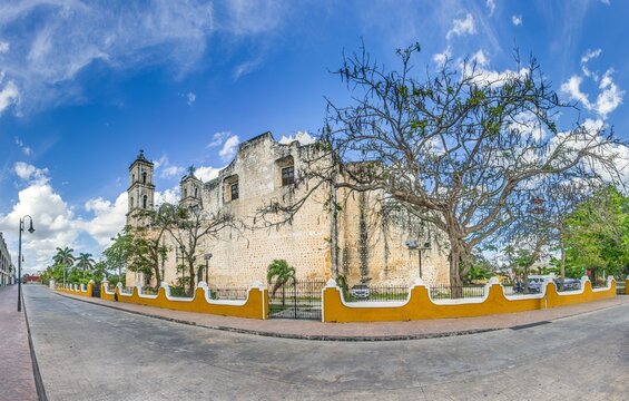 Side View of San Servacio Church in Historic Valladolid Yucatan Mexico
