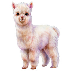 Fototapeta premium Fluffy alpaca with soft wool, isolated on transparent background