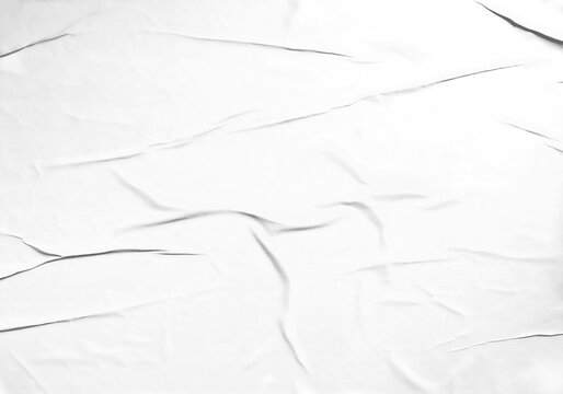 Paper wrinkled and crumped texture. Transparent glued poster template.