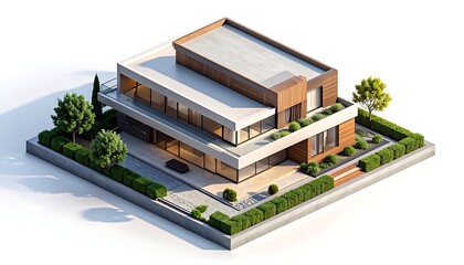 Fototapeta premium Modern house with garden and trees.