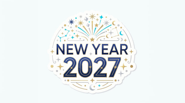 A festive graphic showcasing the upcoming arrival of the year twenty twenty seven decorated with golden celestial shapes and sparkling fireworks to celebrate the happy spirit of the winter
