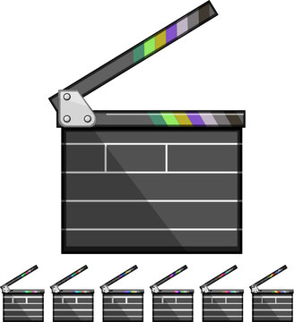 cinema clapperboard cartoon. board production, clapboard clap, clapperboard action cinema clapperboard sign colorful illustration