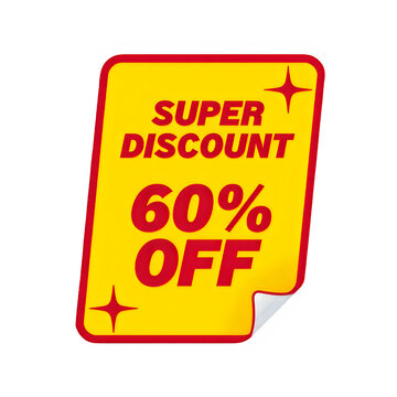 Yellow and Red Super Discount 60 Percent Off Sale Sticker