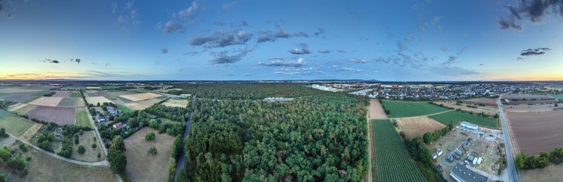 Aerial panorama of Darmstadt and Weiterstadt with Odenwald in Hesse Germany
