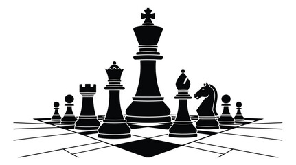 Chess game icons set, black silhouette chess pieces and players vector, international chess day tournament symbols, strategy board game elements © Ali