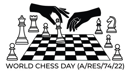 Chess game icons set, black silhouette chess pieces and players vector, international chess day tournament symbols, strategy board game elements © Ali