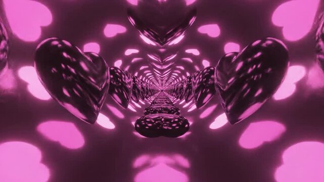 Abstract tunnel of glowing pink hearts creates a romantic mood