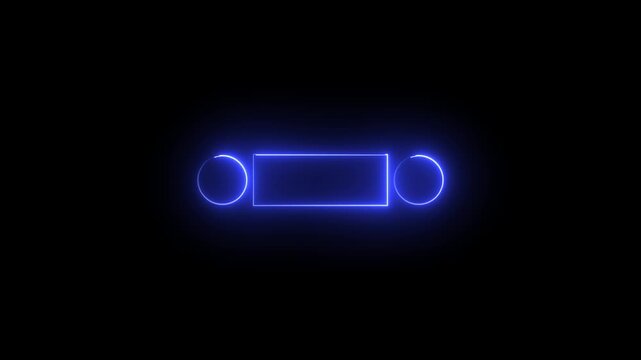 Glowing neon frame with circular elements isolated on black background.video...