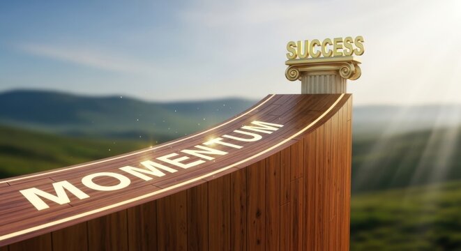 Momentum to success concept with wooden ramp
