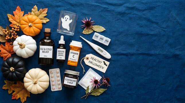 Autumn wellness cold flu remedies with halloween decor