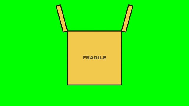 Animated fragile box opening with green screen background.