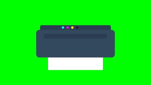 Modern Dark Blue Printer Printing White Paper on Green Screen Background.