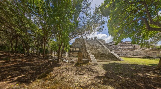 Temple Structure at Chichen Itza Surrounded by Jungle