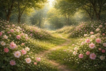 Naklejka premium Serene floral pathway illustration