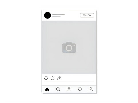Social media app interface on a mobile device screen  blank photo post template transparent background
