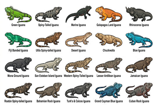 Set of iguana icon all species