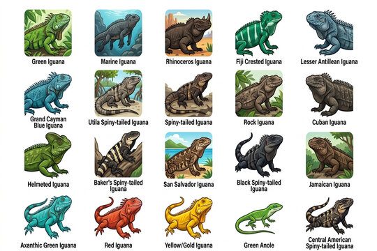 Set of iguana icon all species