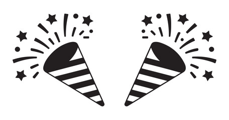 Festive party popper silhouettes with stars and circles for celebration greeting cards and banner design. © Sen