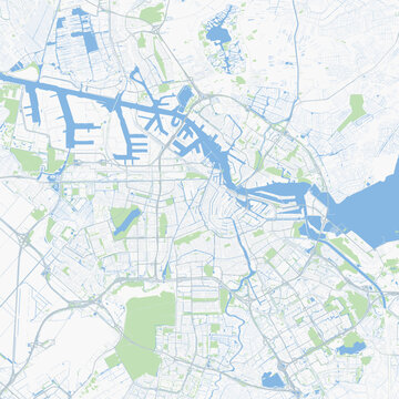 Minimal vector city map of Amsterdam with streets, parks and canals