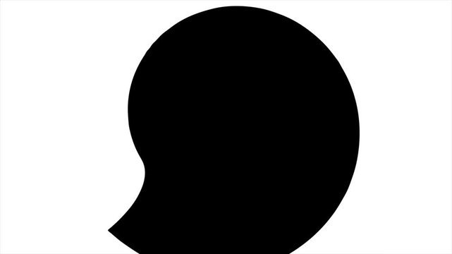 Geometric radial clock wipe transition animation loop featuring a scaling and sweeping black curved circular shape transitioning from a solid black screen to a white background