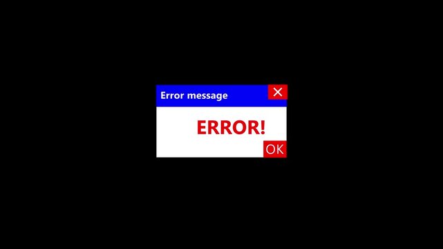 Error message notification on pc screen template animation on transparent background, error message icon concept.