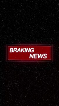 Breaking news neon sign against starry background animation. Media broadcast symbol for international headline alert. Digital breaking news animation for journalism.