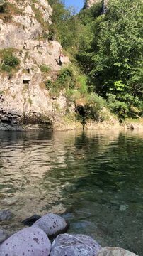 Brembo River in Parina Valley during a Sunny Summer Day. Camerata Cornello, Bergamo Province, Italy