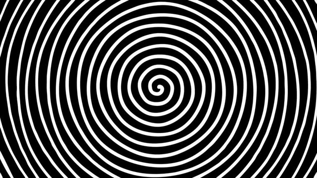 Geometric spiral luma matte transition animation featuring a crisp black spiral shape expanding from a central point to replace a solid white background and progress a transition