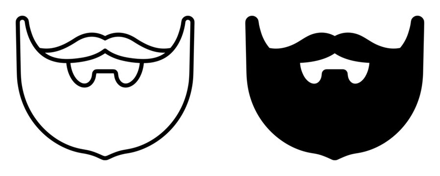 Beard and mustache icon outline and solid style set representing male facial hair silhouettes on transparent background