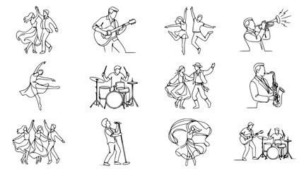 Continuous Line Art: Diverse Musicians and Dancers Performing Together - A Celebration of Art © Instrumen