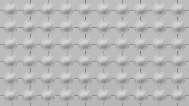 3d render. Geometric pattern with glossy pearl-like spheres arranged in a grid over a textured light-gray background. Minimalist and elegant, ideal for design projects, wallpapers, and textiles.