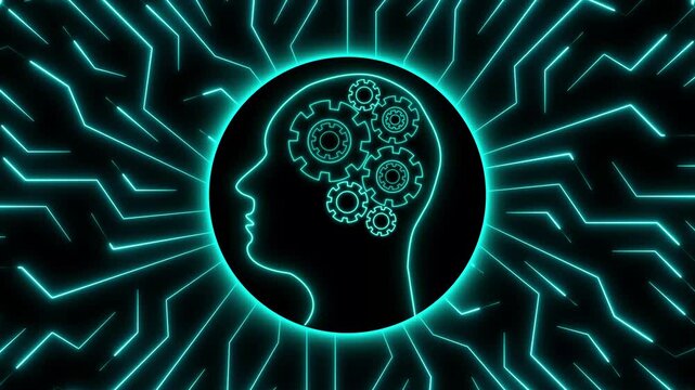Advanced machine learning projects loop creative neon intelligence emblems on black. Automated software engineering platforms present an advanced machine learning project.