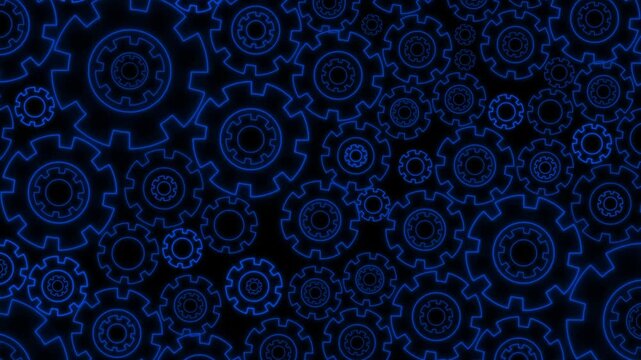 Industrial cogwheel mechanism symbol aligns connecting technical updates. Collaborative corporate planning tools utilize an industrial cogwheel mechanism symbol diagram loop.