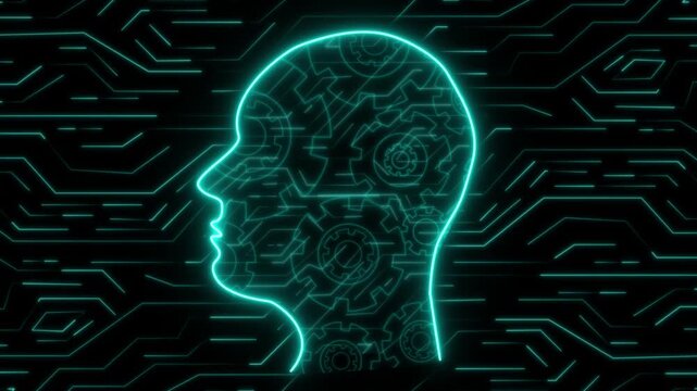 Advanced machine learning projects loop creative neon intelligence emblems on black. Automated software engineering platforms show an advanced machine learning project.