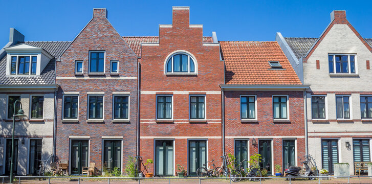 Panorama of new houses in old style in Bussum, Netherlands