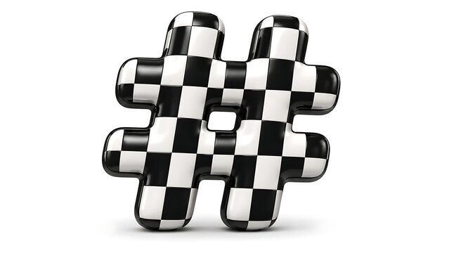 Puffy 3D icon of a giant hashtag symbol featuring a black and white checkered racing pattern.