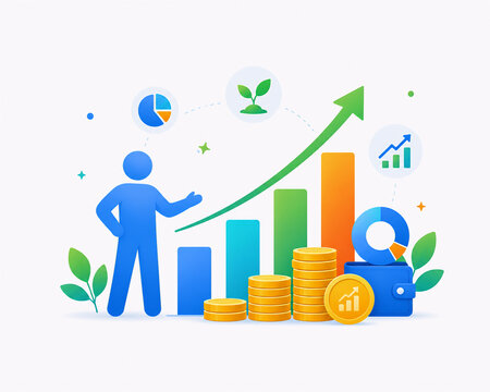 Investment Growth Human Icon with Financial Chart Illustration