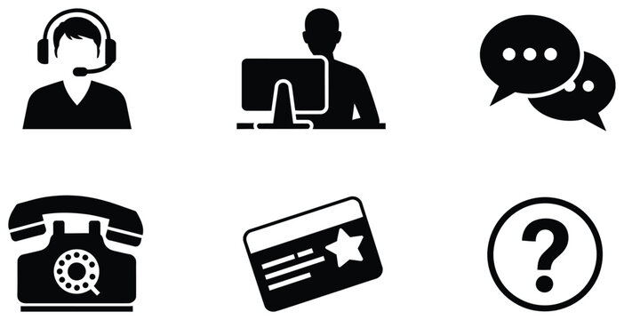 Customer service representative headset icon featuring simple black silhouette for support and communication vector illustration