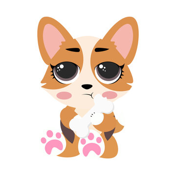 Cute corgi puppy illustration with big eyes standing isolated on white background lovely dog character design for kids nursery prints stickers greeting cards and patterns