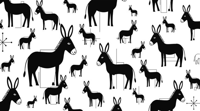 Donkey silhouettes repeating across seamless white pattern, no seamless