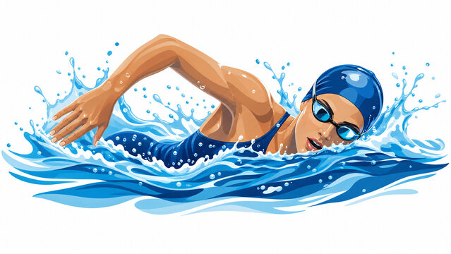 Professional Female Swimmer Performing Front Crawl Stroke
